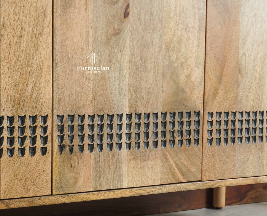 Chandigarh Solid Wood Sideboard Cabinet Furniselan Natural Finish
