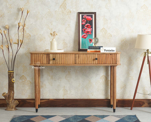 Eiffel Wooden Two Drawer Console Table Furniselan Natural Finish