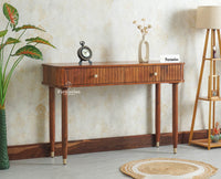 Eiffel Wooden Two Drawer Console Table Furniselan  Brown Finish