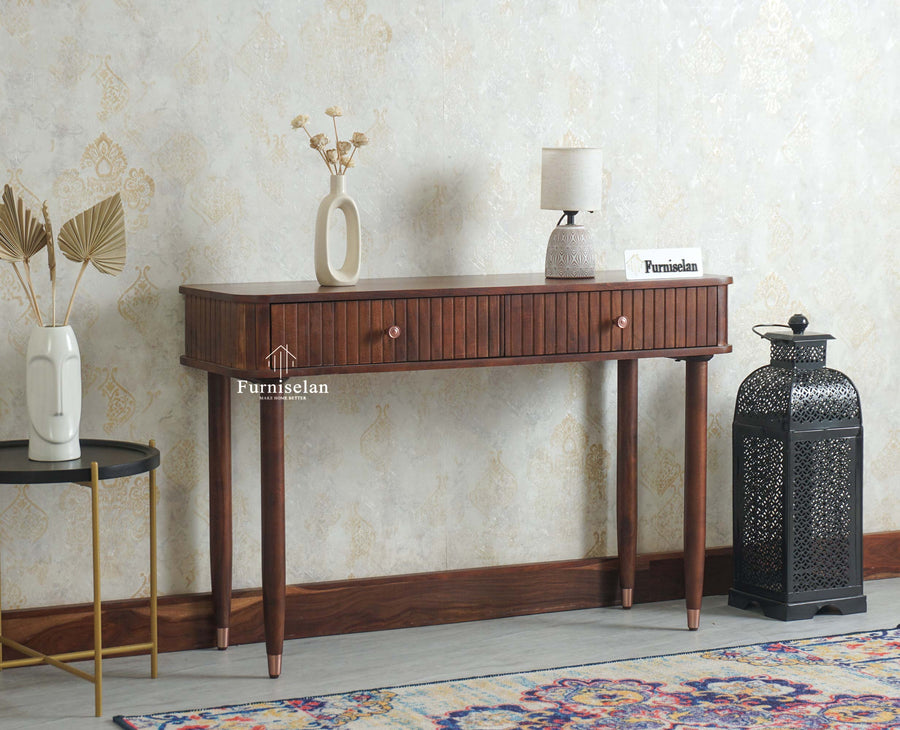 Eiffel Wooden Two Drawer Console Table Furniselan Grey Finish