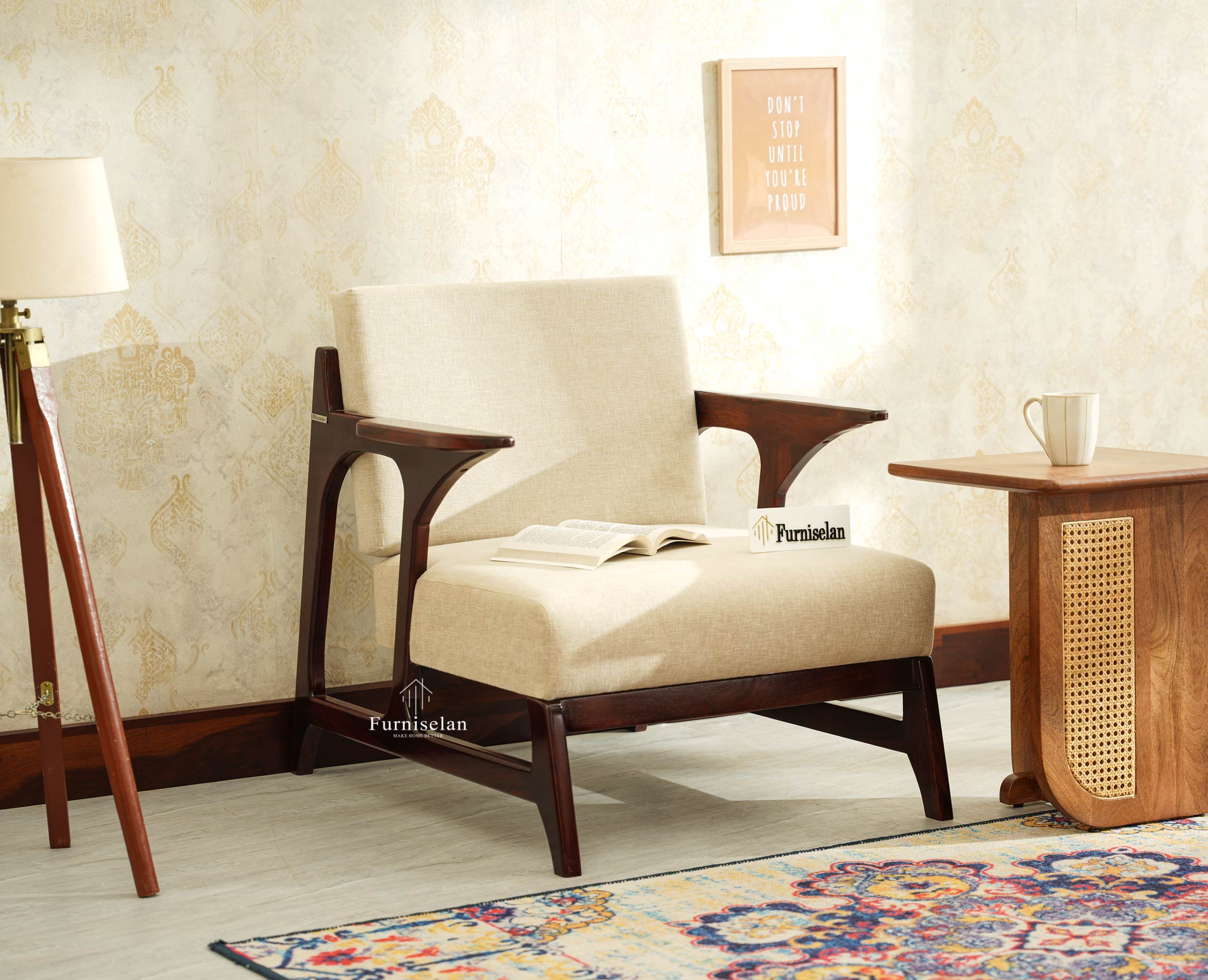 Switzerland Sheesham Wood One Seater Sofa Grey Finish