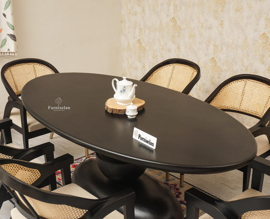 Telford Wooden Oval Dining Table Six Seater with Six Chairs Furniselan Black Finish