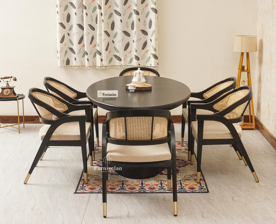 Telford Wooden Oval Dining Table Six Seater with Six Chairs Furniselan Black Finish