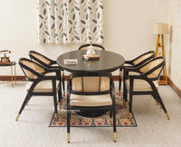 Telford Wooden Oval Dining Table Six Seater with Six Chairs Furniselan Black Finish
