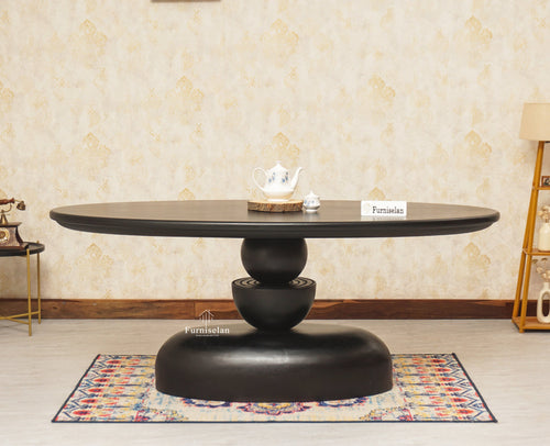 Telford Wooden Oval Dining Table Six Seater Furniselan Black Finish