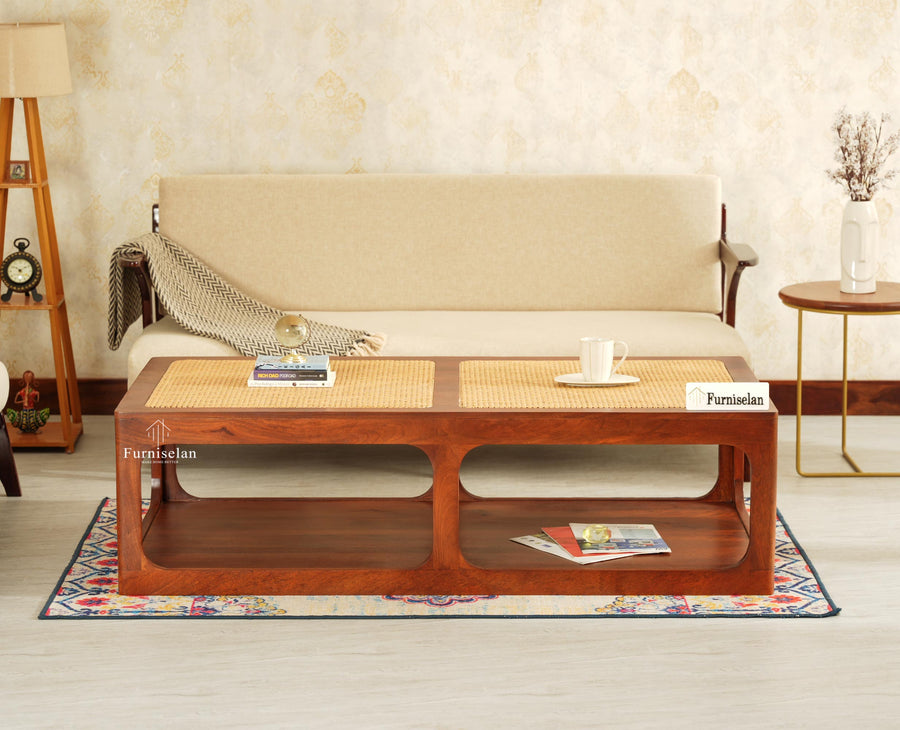 Boston Wooden Riviera Cane Coffee Table Brown Finish