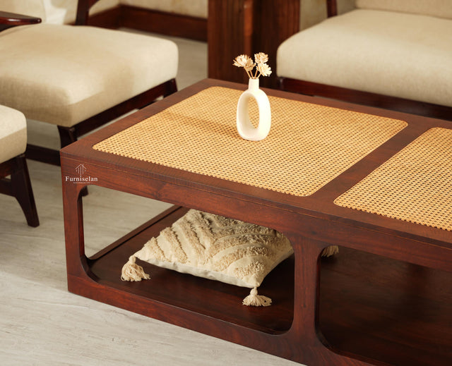 Boston Wooden Riviera Cane Coffee Table Grey Finish