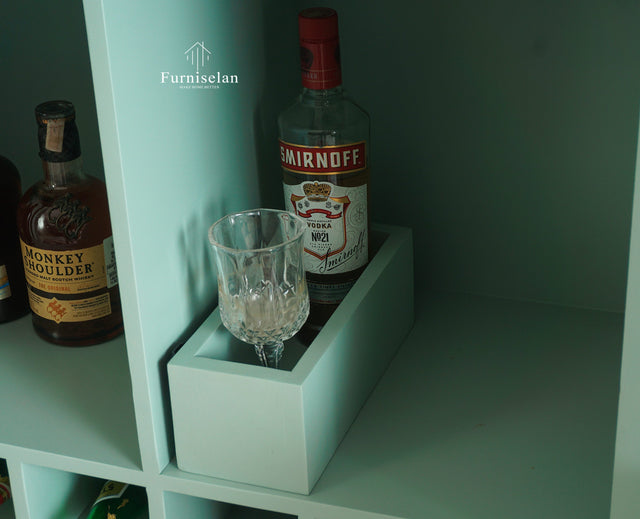 Mumbai Wooden Large Bar Cabinet with Glass Holder Storage Furniselan Silt Green