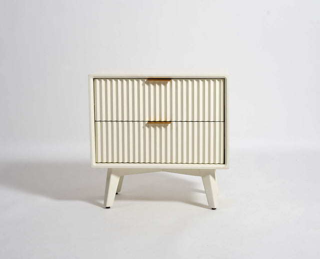 Bhopal Solid Wood Bedside Table Furniselan  Frosty-White