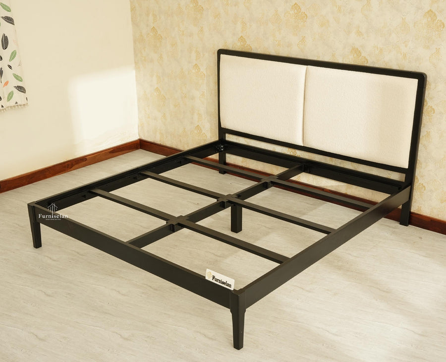 Bali Luxury Wooden King Bed with Upholstered Headboard Black Finish