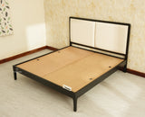 Bali Luxury Wooden King Bed with Upholstered Headboard Black Finish