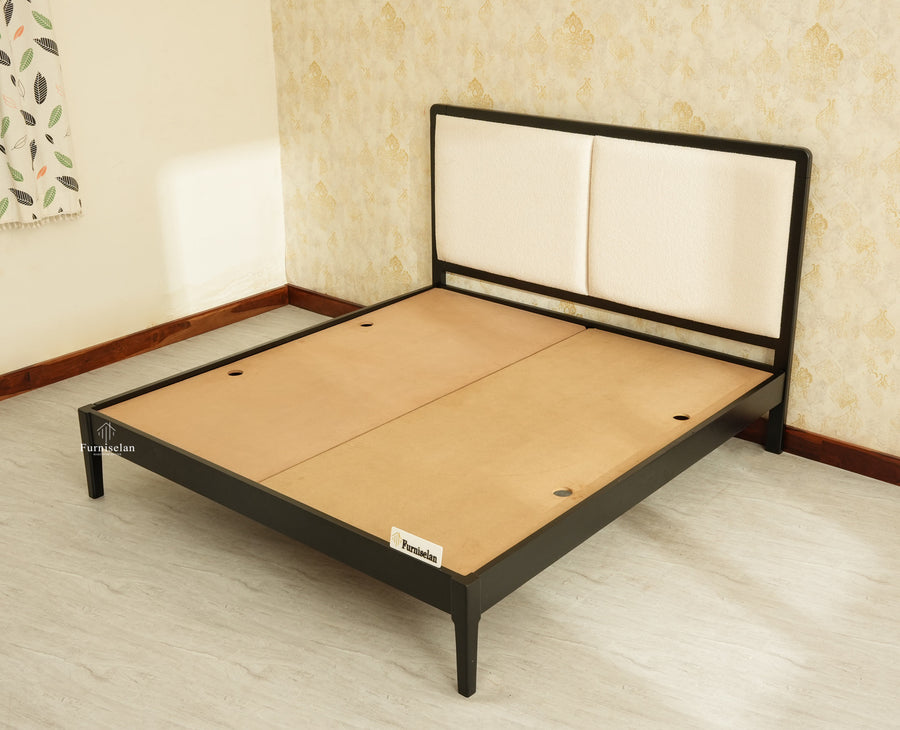 Bali Luxury Wooden King Bed with Upholstered Headboard Black Finish