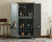 Mumbai Wooden Large Bar Cabinet with Glass Holder Storage Furniselan Slate Grey