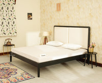 Bali Luxury Wooden King Bed with Upholstered Headboard Black Finish