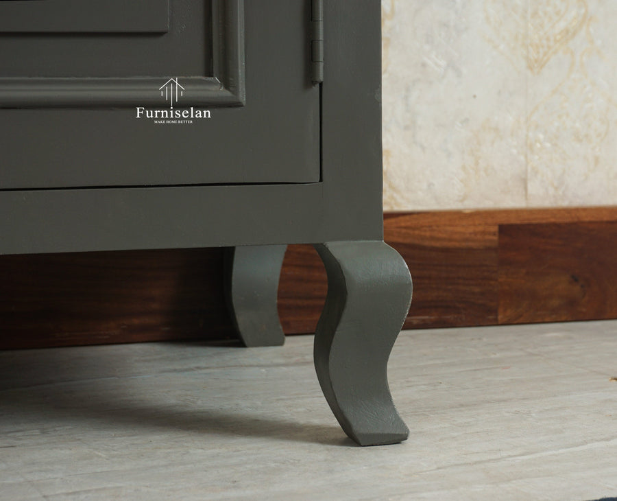 Mumbai Wooden Large Bar Cabinet with Glass Holder Storage Furniselan Slate Grey