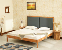 Bali Luxury Wooden King Bed with Upholstered Headboard Natural Finish