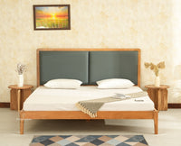 Bali Luxury Wooden King Bed with Upholstered Headboard Natural Finish