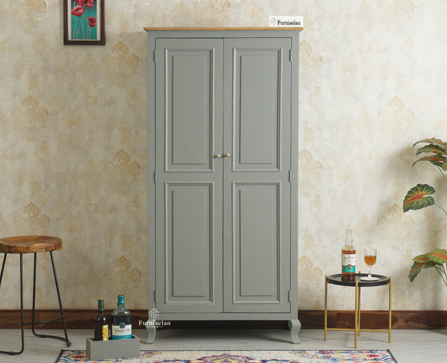 Mumbai Wooden Large Bar Cabinet with Glass Holder Storage Furniselan Cool Grey