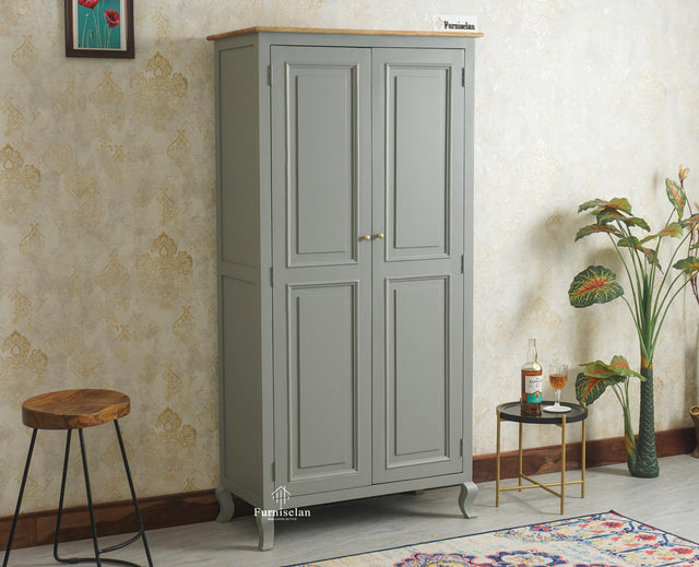 Mumbai Wooden Large Bar Cabinet with Glass Holder Storage Furniselan Cool Grey