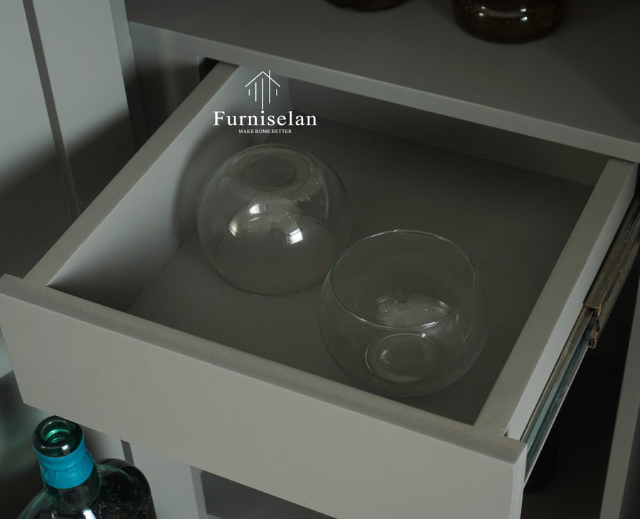 Mumbai Wooden Large Bar Cabinet with Glass Holder Storage Furniselan Cool Grey