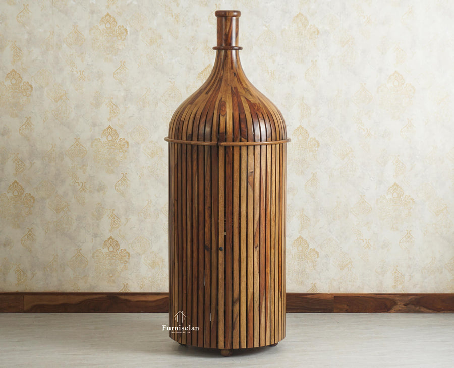 Florence Decanter Style Sheesham Wood Bar Cabinet with Glass Holder Furniselan Teak Finish