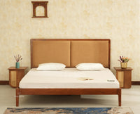 Bali Luxury Wooden King Bed with Upholstered Headboard Teak Finish