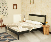 Santorini Wooden Queen Bed with Upholstered Headboard Black Finish