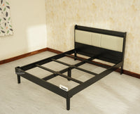 Santorini Wooden Queen Bed with Upholstered Headboard Black Finish