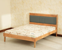 Santorini Wooden Queen Bed with Upholstered Headboard Natural Finish
