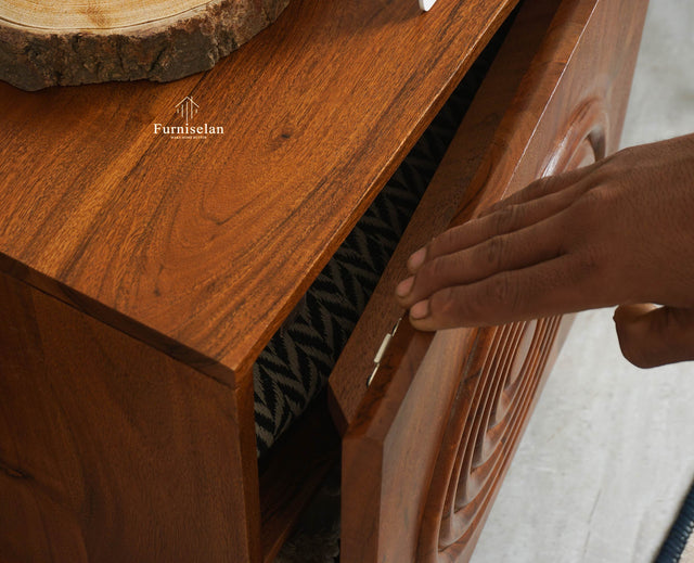 Italy Wooden One Door Nightstand Bedside Table Furniselan Brown Finish