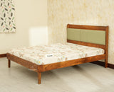 Santorini Wooden Queen Bed with Upholstered Headboard Teak Finish