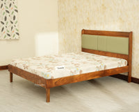 Santorini Wooden Queen Bed with Upholstered Headboard Teak Finish