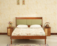 Santorini Wooden Queen Bed with Upholstered Headboard Teak Finish