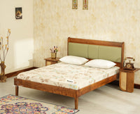 Santorini Wooden Queen Bed with Upholstered Headboard Teak Finish