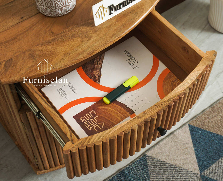 Rome Wooden Bedside Table Two and One Drawer Furniselan Natural Finish