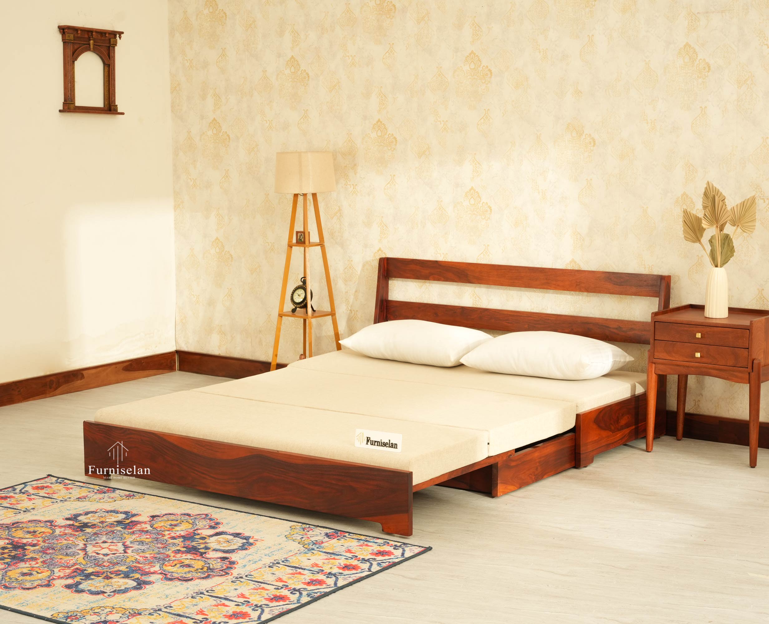 Seoul Sheesham Sofa Cum Bed Maple Finish
