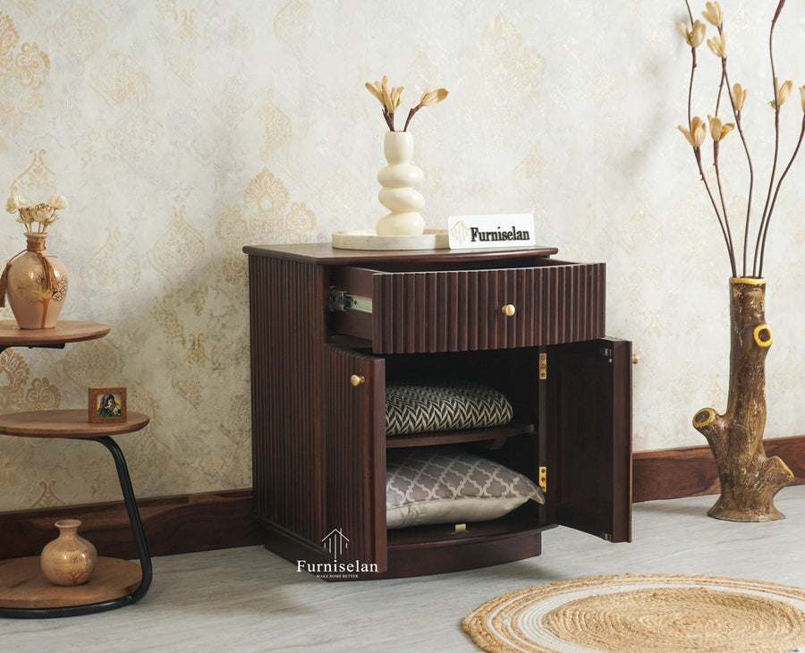 Rome Wooden Bedside Table Two and One Drawer Furniselan Grey Finish