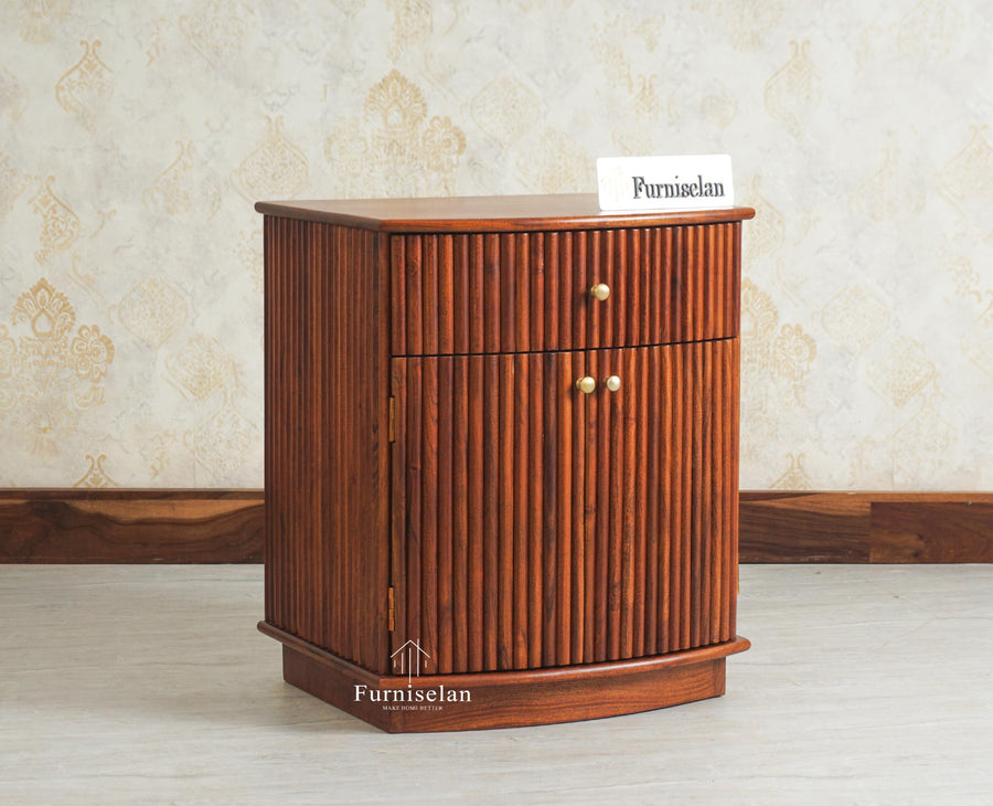 Rome Wooden Bedside Table Two and One Drawer Furniselan Brown Finish