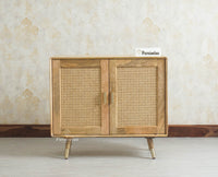 Boston Solid Wood Rattan Cane Two Door Sideboard Cabinet Furniselan Natural Finish