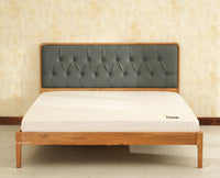 Dubai Luxury Wooden King Bed with Upholstered Headboard Natural Finish