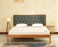 Dubai Luxury Wooden King Bed with Upholstered Headboard Natural Finish
