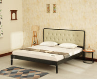 Dubai Luxury Wooden King Bed with Upholstered Headboard Black Finish