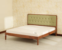 Dubai Luxury Wooden King Bed with Upholstered Headboard Teak Finish