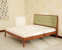 Dubai Luxury Wooden King Bed with Upholstered Headboard Teak Finish