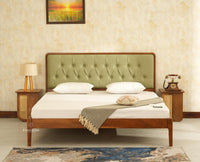 Dubai Luxury Wooden King Bed with Upholstered Headboard Teak Finish