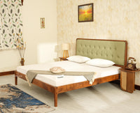 Dubai Luxury Wooden King Bed with Upholstered Headboard Teak Finish