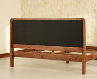 Dubai Luxury Wooden King Bed with Upholstered Headboard Teak Finish