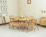 Antilia Wooden Six Seater Dining set with Four Chairs and Bench Furniselan Natural Finish