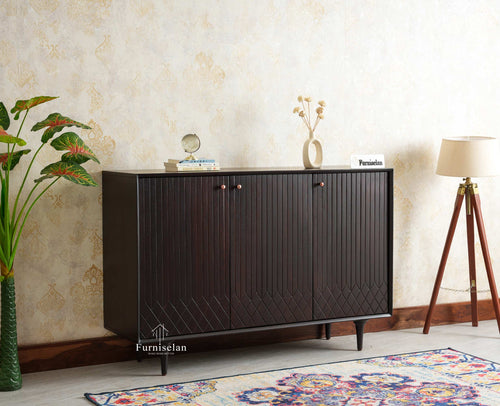 Verona Grid Wooden Sideboard Cabinet Three Doors Furniselan Grey Finish 