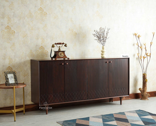 Verona Grid Wooden Large Sideboard Cabinet Four Doors Furniselan grey finish